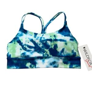 WILDFOX Sweat Sports Bra Size Small NWT Blue Sapphire Tie Dye